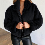 Blue Casual Solid Patchwork Zipper Collar Outerwear