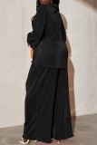 Blue Casual Solid Patchwork Turndown Collar Long Sleeve Two Pieces