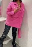 Pink Casual Solid Patchwork Turndown Collar Outerwear