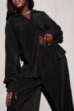 Blue Casual Solid Patchwork Turndown Collar Long Sleeve Two Pieces