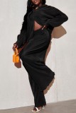 Blue Casual Solid Patchwork Turndown Collar Long Sleeve Two Pieces