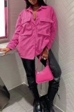 Pink Casual Solid Patchwork Turndown Collar Outerwear