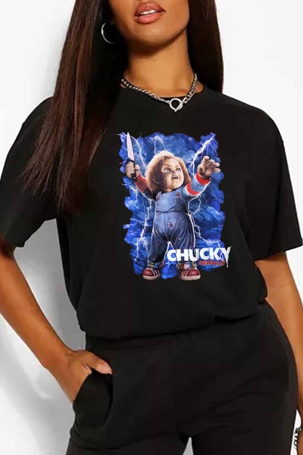 Black Casual Figure Print Letter O Neck T-Shirts