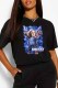 Black Casual Figure Print Letter O Neck T-Shirts