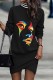 Black Yellow Casual Print Patchwork Turtleneck Long Sleeve Dresses