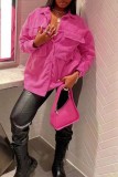 Pink Casual Solid Patchwork Turndown Collar Outerwear