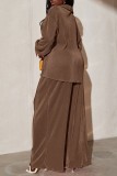 Blue Casual Solid Patchwork Turndown Collar Long Sleeve Two Pieces