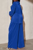 Blue Casual Solid Patchwork Turndown Collar Long Sleeve Two Pieces