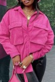 Pink Casual Solid Patchwork Turndown Collar Outerwear