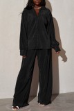 Blue Casual Solid Patchwork Turndown Collar Long Sleeve Two Pieces