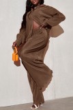 Blue Casual Solid Patchwork Turndown Collar Long Sleeve Two Pieces