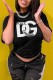 Black Street Print Letter O Neck T-Shirts