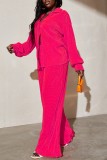 Blue Casual Solid Patchwork Turndown Collar Long Sleeve Two Pieces