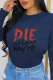 Navy Blue Casual Street Print Letter O Neck Tops
