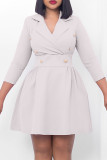 Red Casual Solid Patchwork Turndown Collar A Line Dresses