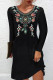 Blue Black Casual Vintage Print Patchwork O Neck A Line Dresses