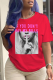 Red Street Vintage Print Letter O Neck T-Shirts