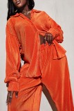Blue Casual Solid Patchwork Turndown Collar Long Sleeve Two Pieces