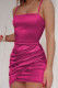 Rose Red Sexy Solid Patchwork Fold Spaghetti Strap One Step Skirt Dresses