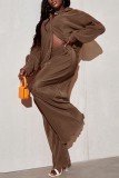 Blue Casual Solid Patchwork Turndown Collar Long Sleeve Two Pieces