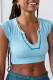 Light Blue Sexy Street Solid Patchwork U Neck T-Shirts