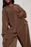 Blue Casual Solid Patchwork Turndown Collar Long Sleeve Two Pieces