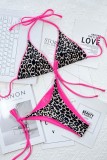 Pink Sexy Print Leopard Bandage Patchwork Backless Swimwears (With Paddings)