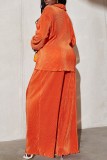 Blue Casual Solid Patchwork Turndown Collar Long Sleeve Two Pieces