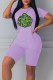 Purple Casual Print Patchwork O Neck Short Sleeve Two Pieces