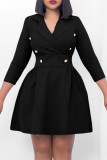 Red Casual Solid Patchwork Turndown Collar A Line Dresses