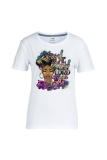 White Street Vintage Print Patchwork Letter O Neck T-Shirts