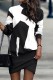 Black White Casual Print Patchwork Turtleneck Long Sleeve Dresses