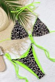 Pink Sexy Print Leopard Bandage Patchwork Backless Swimwears (With Paddings)