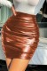 Brown Sexy Solid Fold Skinny High Waist Conventional Solid Color Skirt
