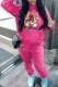Rose Red Street Print Patchwork Draw String Hooded Collar Plus Size Two Pieces