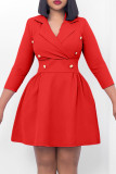 Red Casual Solid Patchwork Turndown Collar A Line Dresses