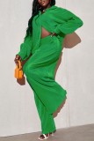 Blue Casual Solid Patchwork Turndown Collar Long Sleeve Two Pieces