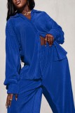 Blue Casual Solid Patchwork Turndown Collar Long Sleeve Two Pieces