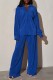 Blue Casual Solid Patchwork Turndown Collar Long Sleeve Two Pieces
