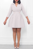 Red Casual Solid Patchwork Turndown Collar A Line Dresses