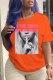 Orange Street Vintage Print Letter O Neck T-Shirts