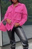 Pink Casual Solid Patchwork Turndown Collar Outerwear