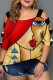 Red Casual Print Hollowed Out Patchwork O Neck T-Shirts