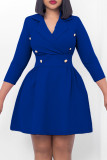 Red Casual Solid Patchwork Turndown Collar A Line Dresses