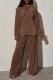 Brown Casual Solid Patchwork Turndown Collar Long Sleeve Two Pieces