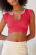 Red Sexy Street Solid Patchwork U Neck T-Shirts