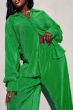 Blue Casual Solid Patchwork Turndown Collar Long Sleeve Two Pieces