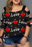 Black White Casual Print Hollowed Out Patchwork O Neck T-Shirts