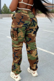 Camouflage Casual Print Camouflage Print Patchwork High Waist Straight Full Print Bottoms