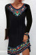 Black Casual Vintage Print Patchwork O Neck A Line Dresses